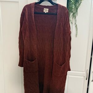 Cozy Burnt Red/ Brown Open-Front Sweater/ Cardigan